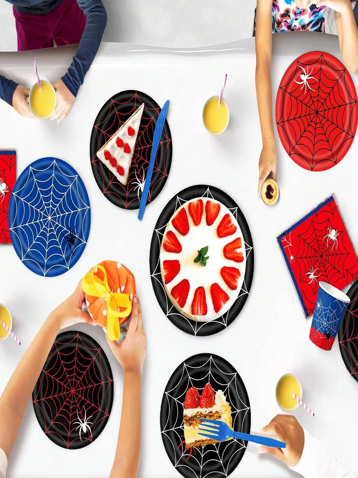 Birthday Party Disposable Tableware Set Spider Web Theme Paper Plates Napkins