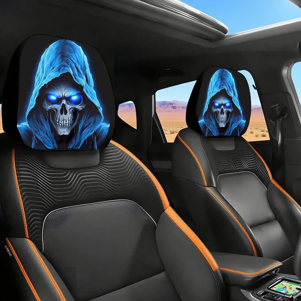 2PCS Funny Slanted Eyes Cartoon Print Car Headrest Halloween Christmas Holiday