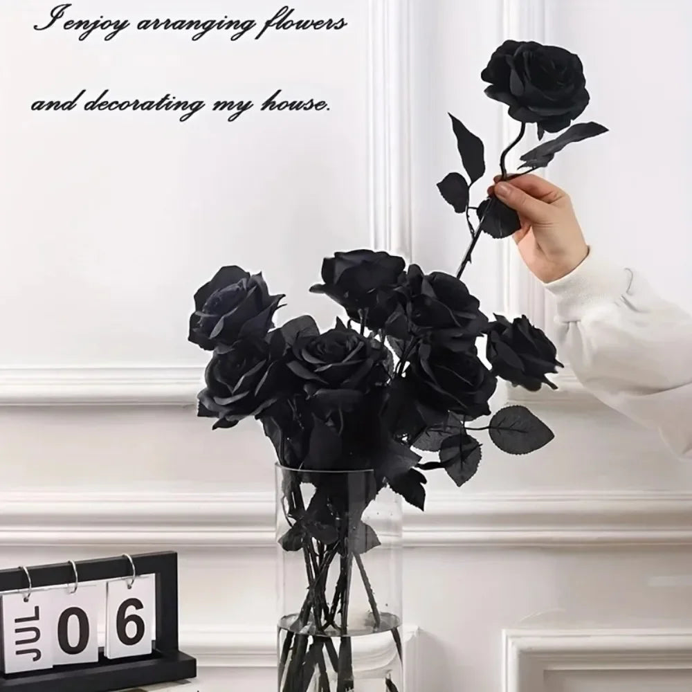 5 10pcs Artificial Black Roses Home Decor Long Stem Fake Flowers No Vase