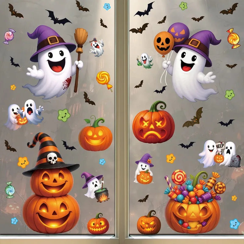 Halloween Window Glass Stickers Cartoon Pumpkin Bat