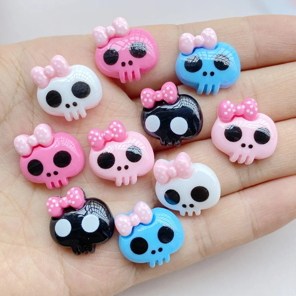 10Pcs New Cute Resin Cartoon Halloween Skull Series Flat Back Scrapbooking DIY Jewelry Craft Decoration Accessories