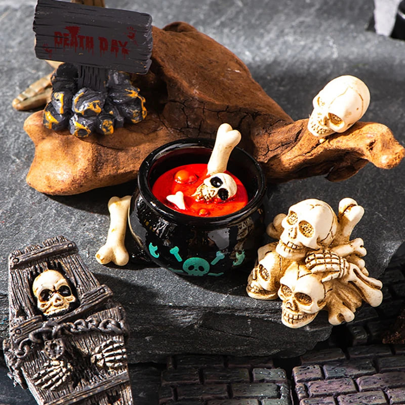 3D Horror Halloween Decoration Miniature Raven Tombstone Ghost Skeleton Skull