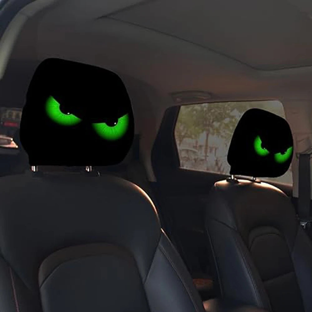 2PCS Funny Slanted Eyes Cartoon Print Car Headrest Halloween Christmas Holiday
