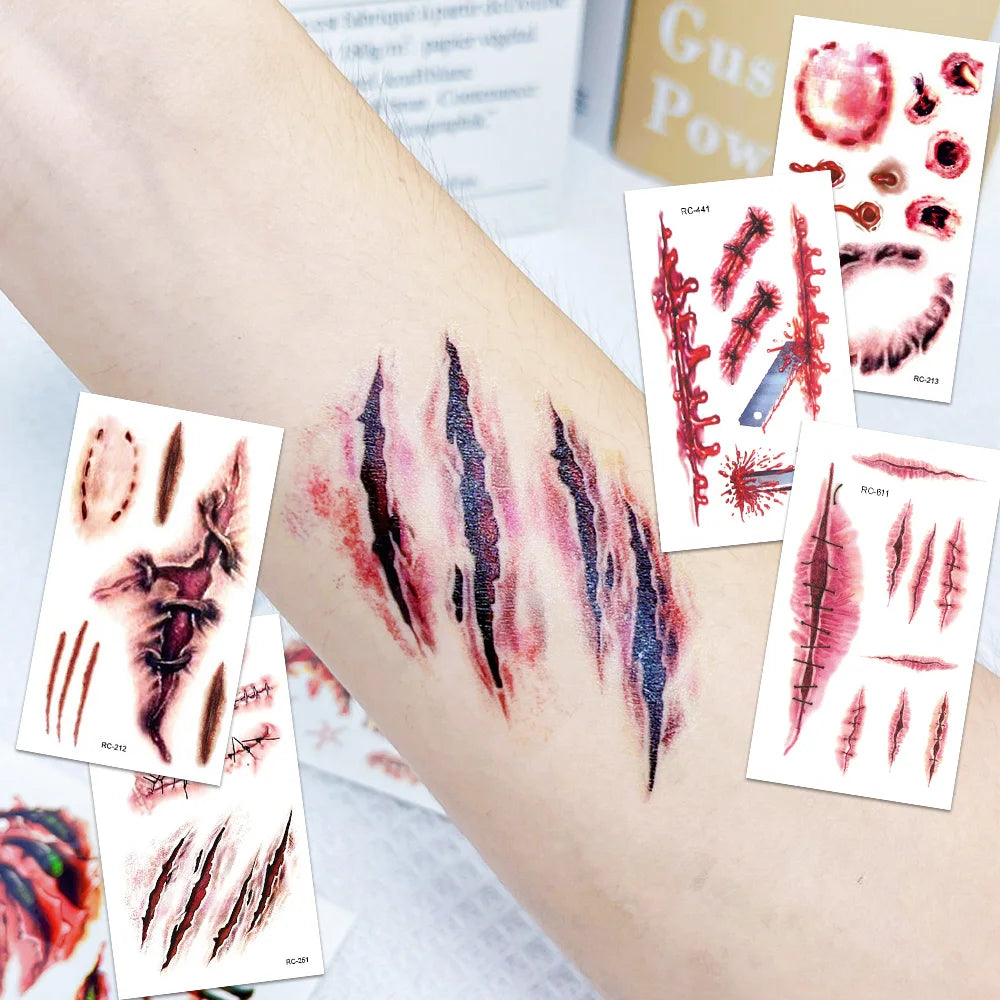 16 Pcs Halloween 3D Fake Scar Temporary Tattoos