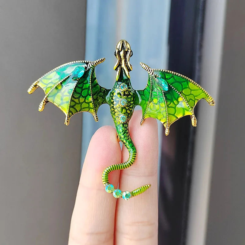 Fashion Enamel Dragon Brooches Men Women Rhinestone