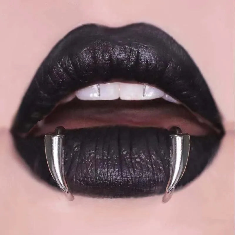 1pair Stainless Steel Sharp Teeth Fake Piercing Lip