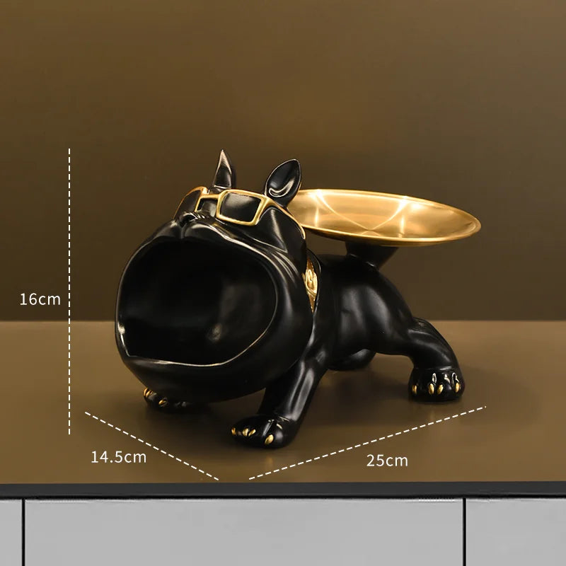 Resin Dog Statue Bulldog Statue Storage Tray Animal Decoration Resin Craft
