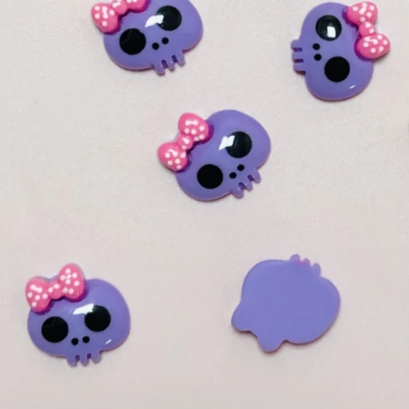 10pcs Macaron Color Skull Bow Skeleton Resin Handmade