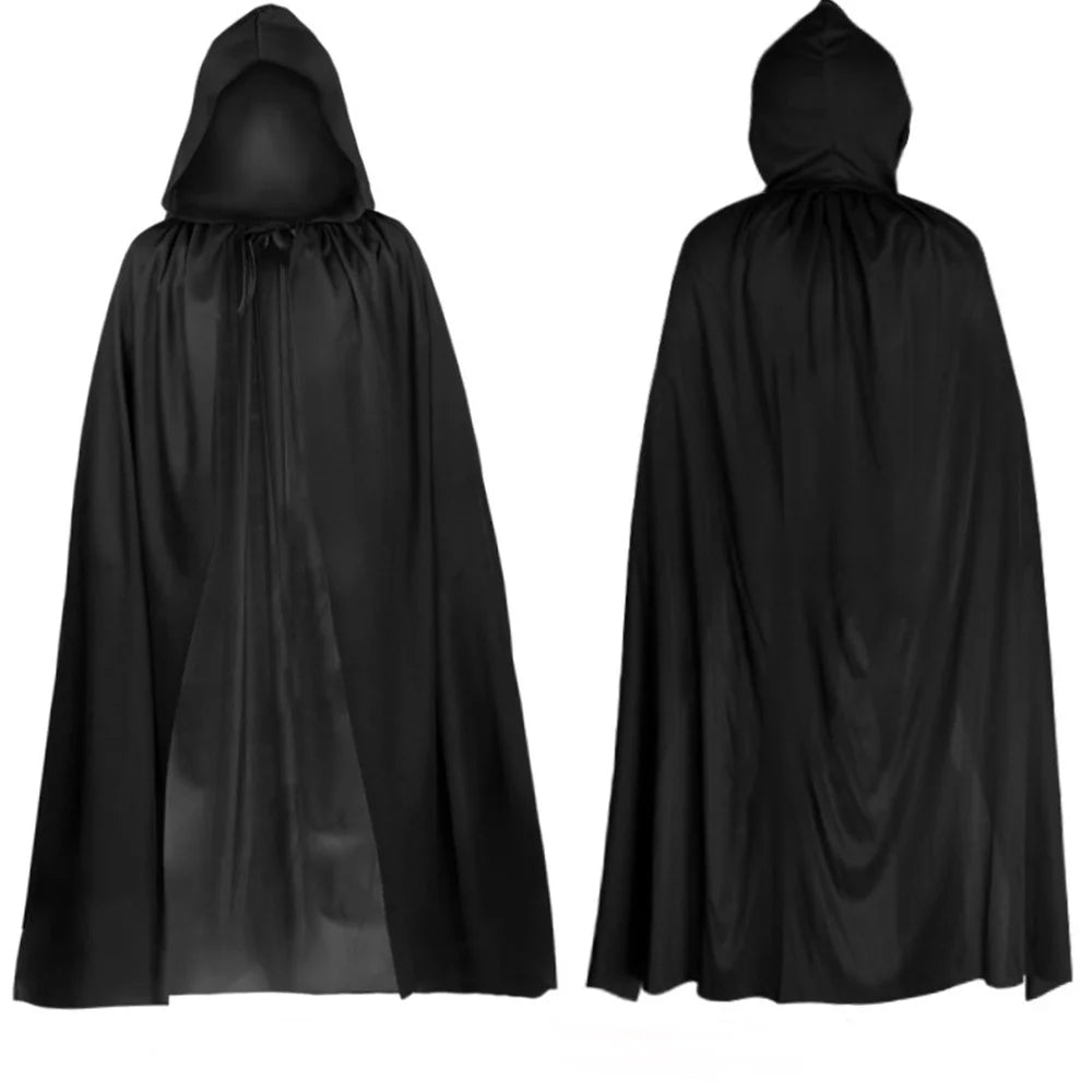 Halloween Cloak Soft Unisex Hooded Black Robe Witch Long Cape Cosplay Costume