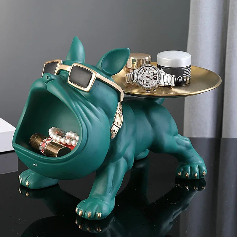 Resin Dog Statue Bulldog Statue Storage Tray Animal Decoration Resin Craft