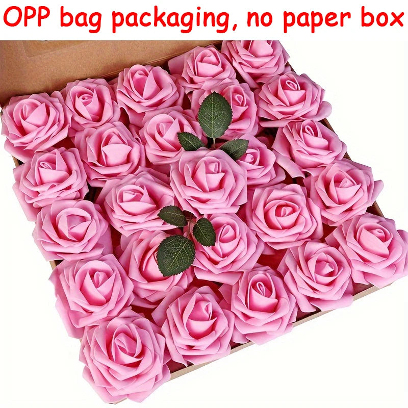25pcs Artificial Flowers Fake Flowers Roses Stem DIY Wedding Bouquets