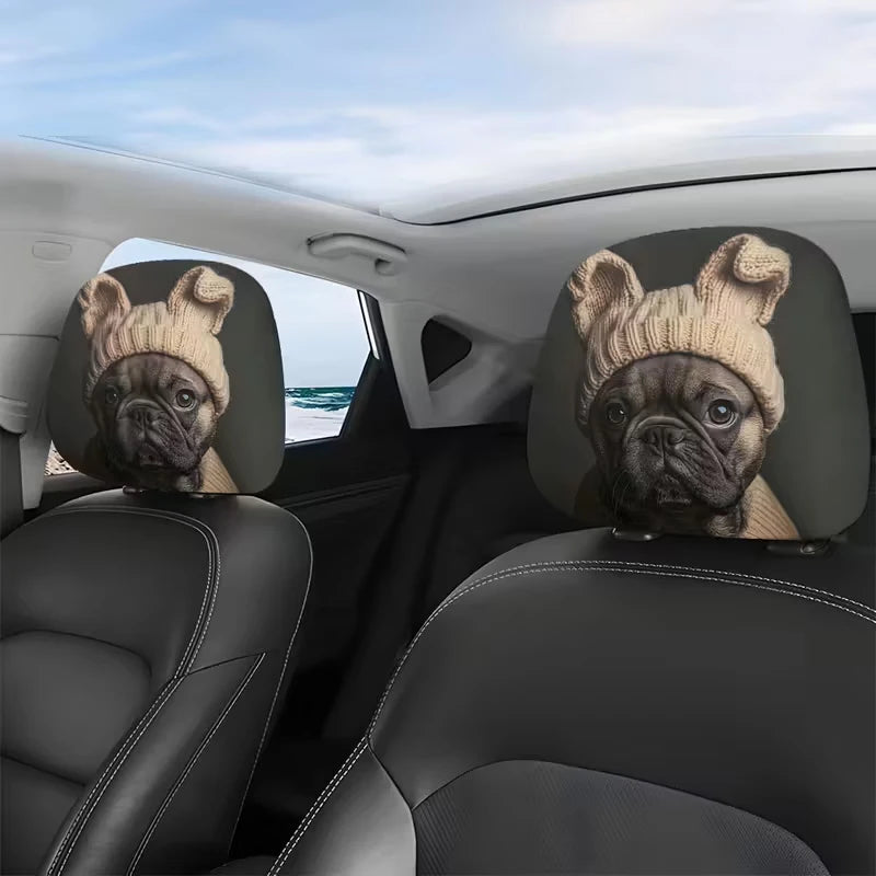 2PCS Funny Slanted Eyes Cartoon Print Car Headrest Halloween Christmas Holiday