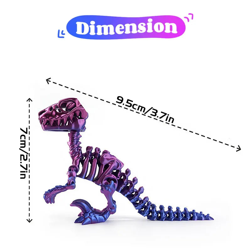 Mini 3D Printed Dinosaur Skeleton Model Movable Joints Velociraptor Decor Office