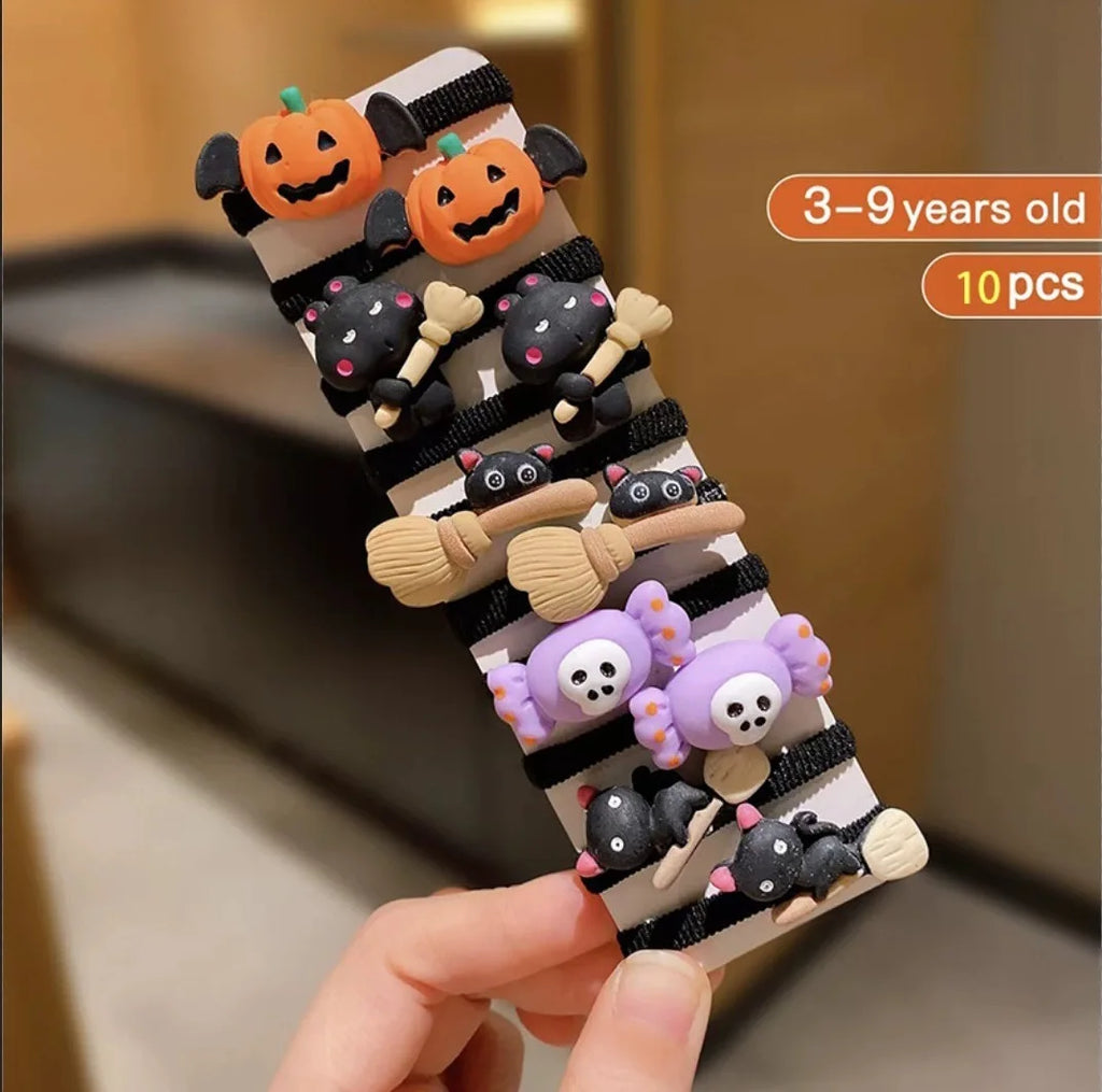 10Pcs Children's Girls Halloween Hair Ring Pumpkin