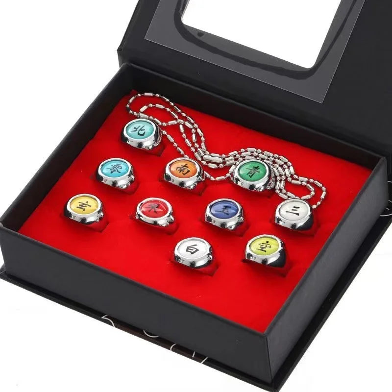10PCS Set Anime Akatsuki Itachi Metal Rings Cartoon Cool Cosplay Accessory