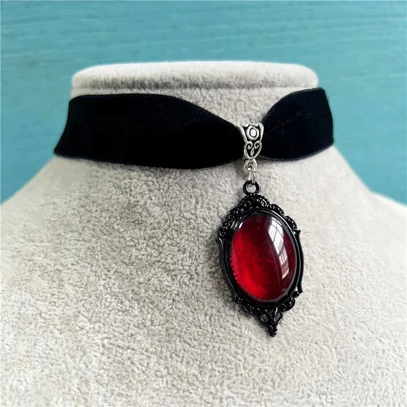 Gothic Vampire Cameo Pendant Choker Velvet Necklace