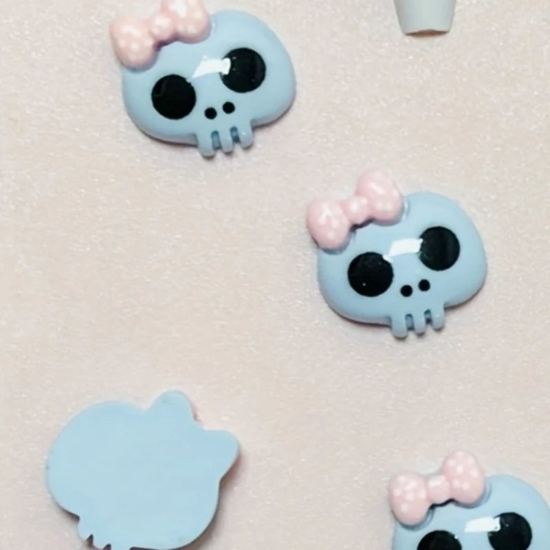 10pcs Macaron Color Skull Bow Skeleton Resin Handmade