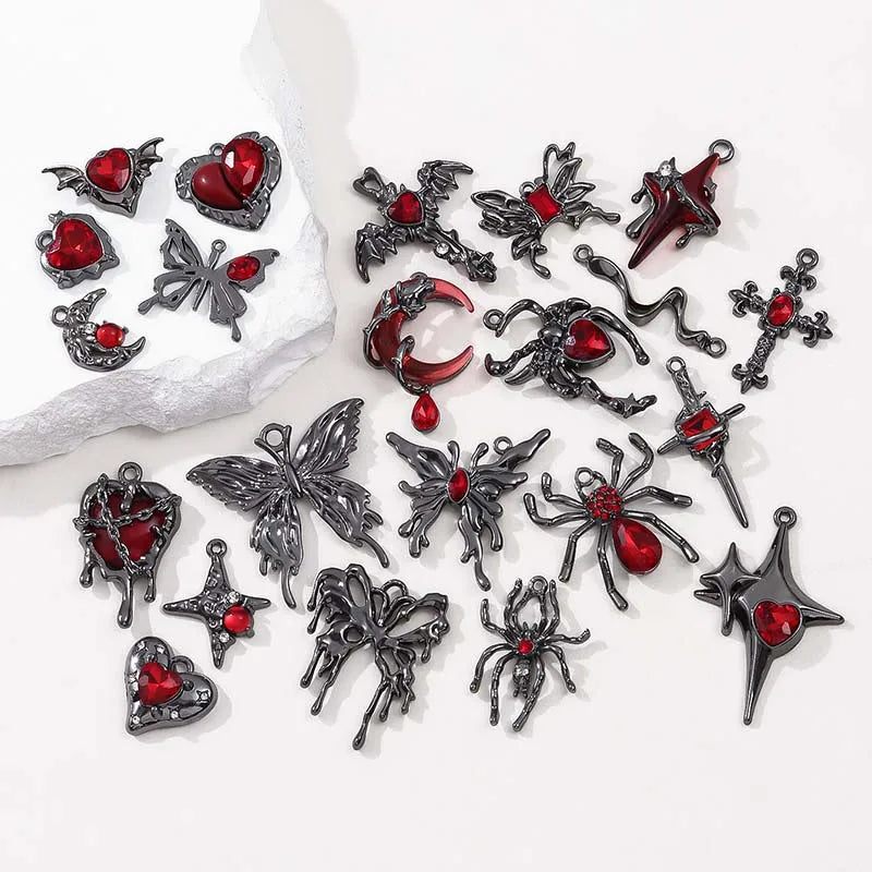 10pcs Dark Gothic Retro Black Butterfly Spider Cross