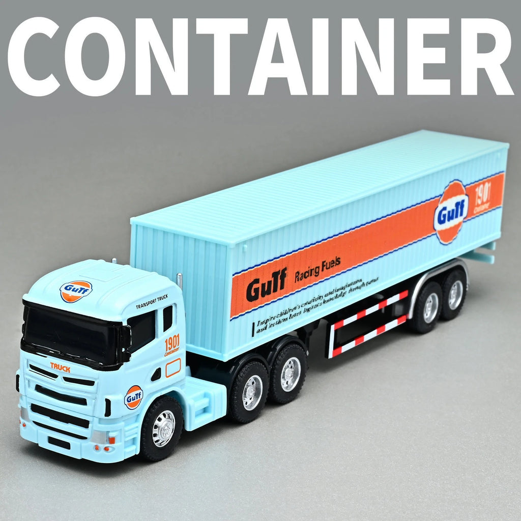 1:64 Small trailer container truck Gulf version Simulation alloy car model