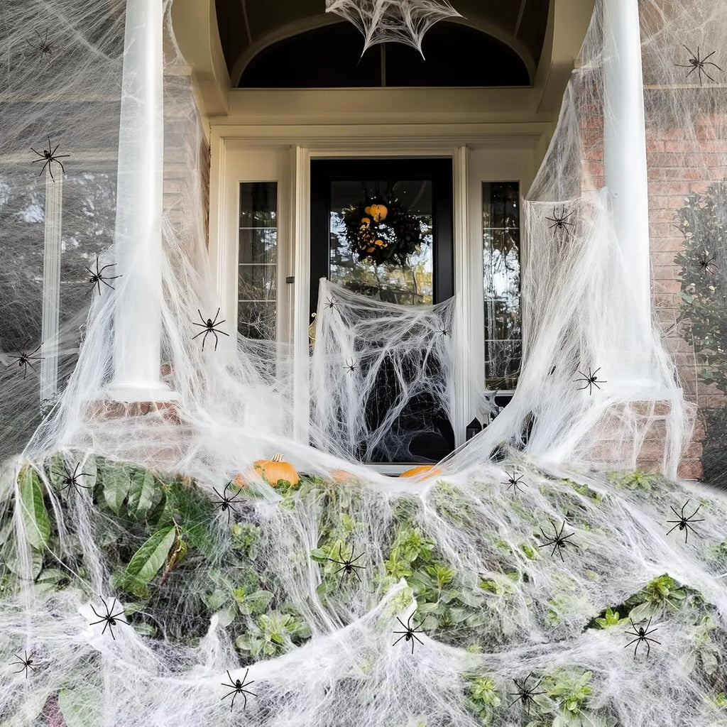 200 sqft Spider Webs Halloween Decorations Fake Spiders Stretch Cobwebs Party