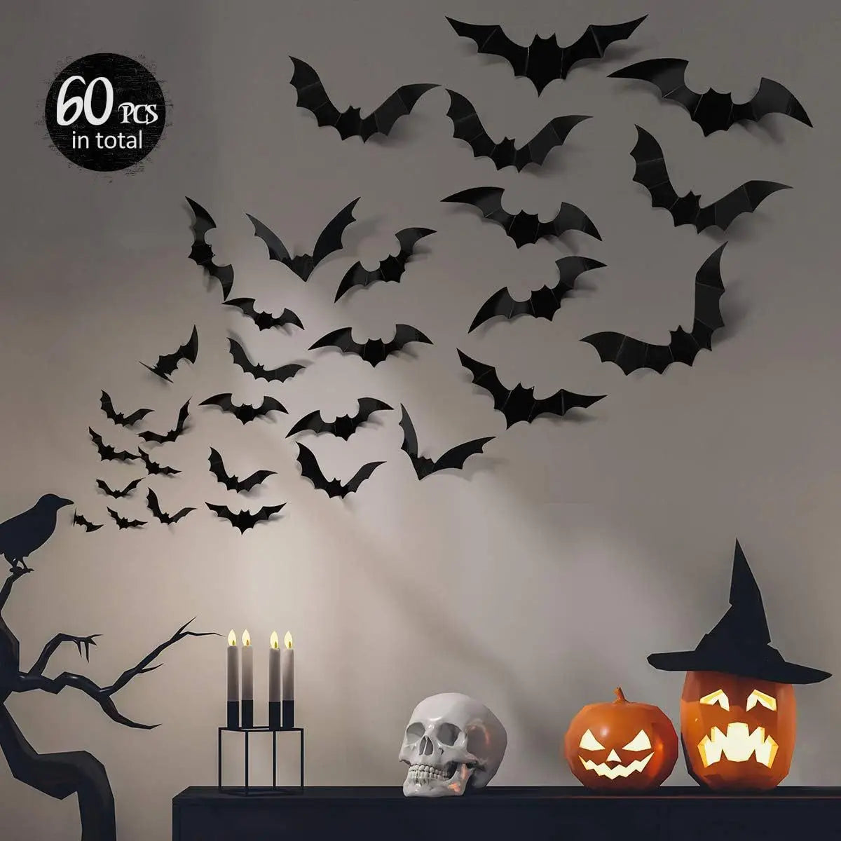 12pcs Halloween Decoration 3d Bat Wall Stickers Furniture Windows Yard Outdoor