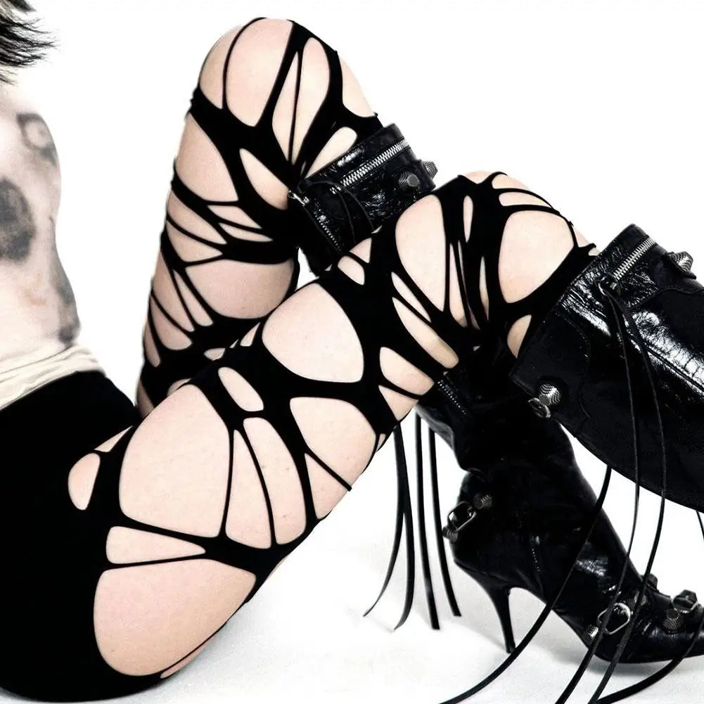 Punk Y2k Women's Ripped High Waist Stockings Tights