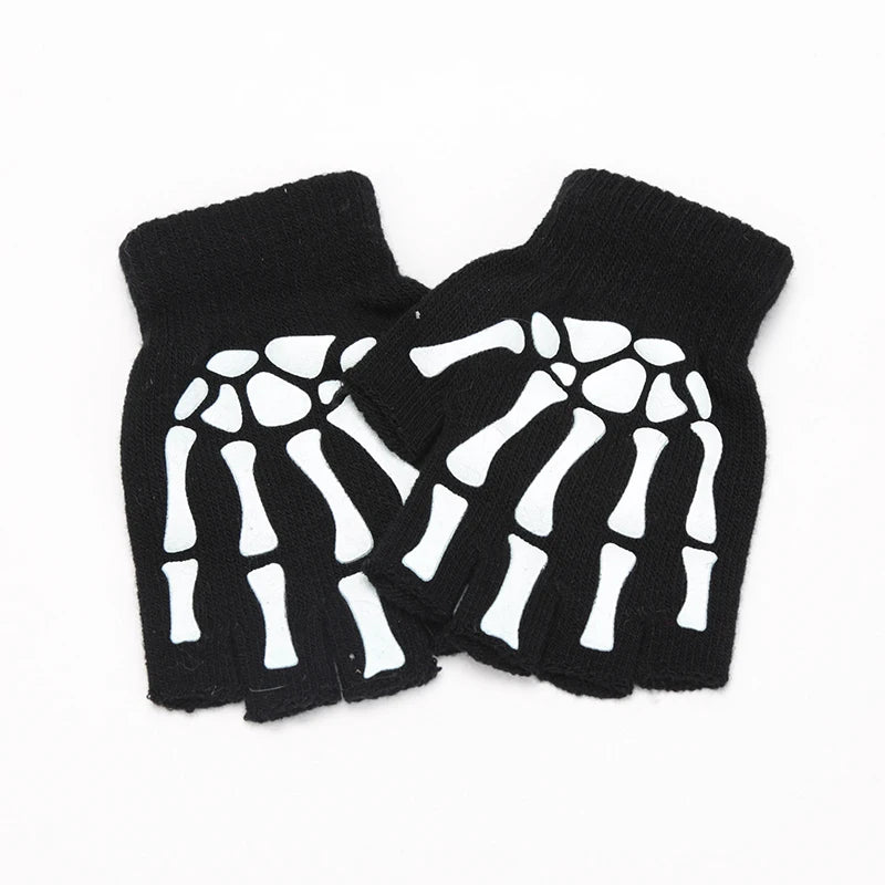 New Adult Kids Halloween Skeleton Skull Half Finger