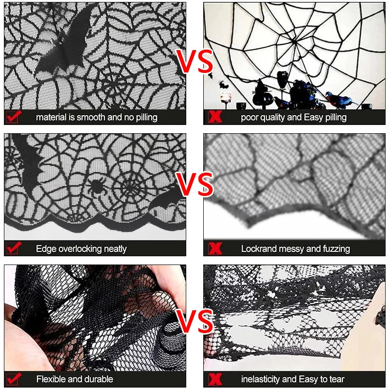 1 Piece Halloween Lace Tablecloth Bat Net Skull Pattern Rectangular Party