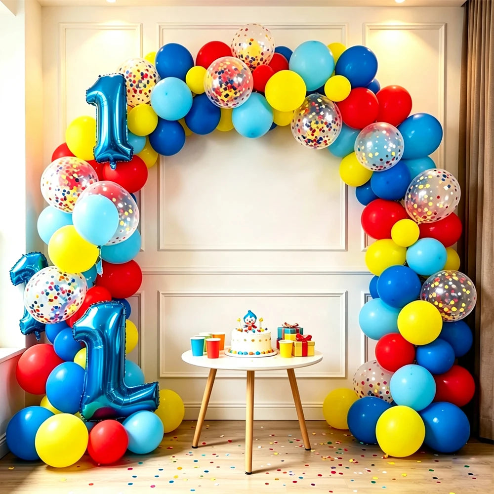 98pcs Set Cartoon Clown Arch Garland Kit Foil Number Balloons Latex Air Globos