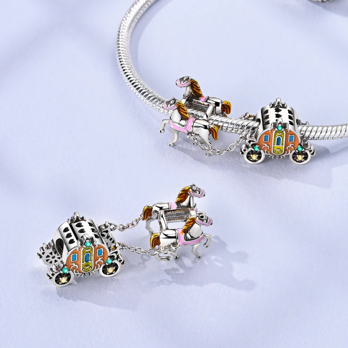 Silver 925 Charms Beads Princess Skirt Carriage