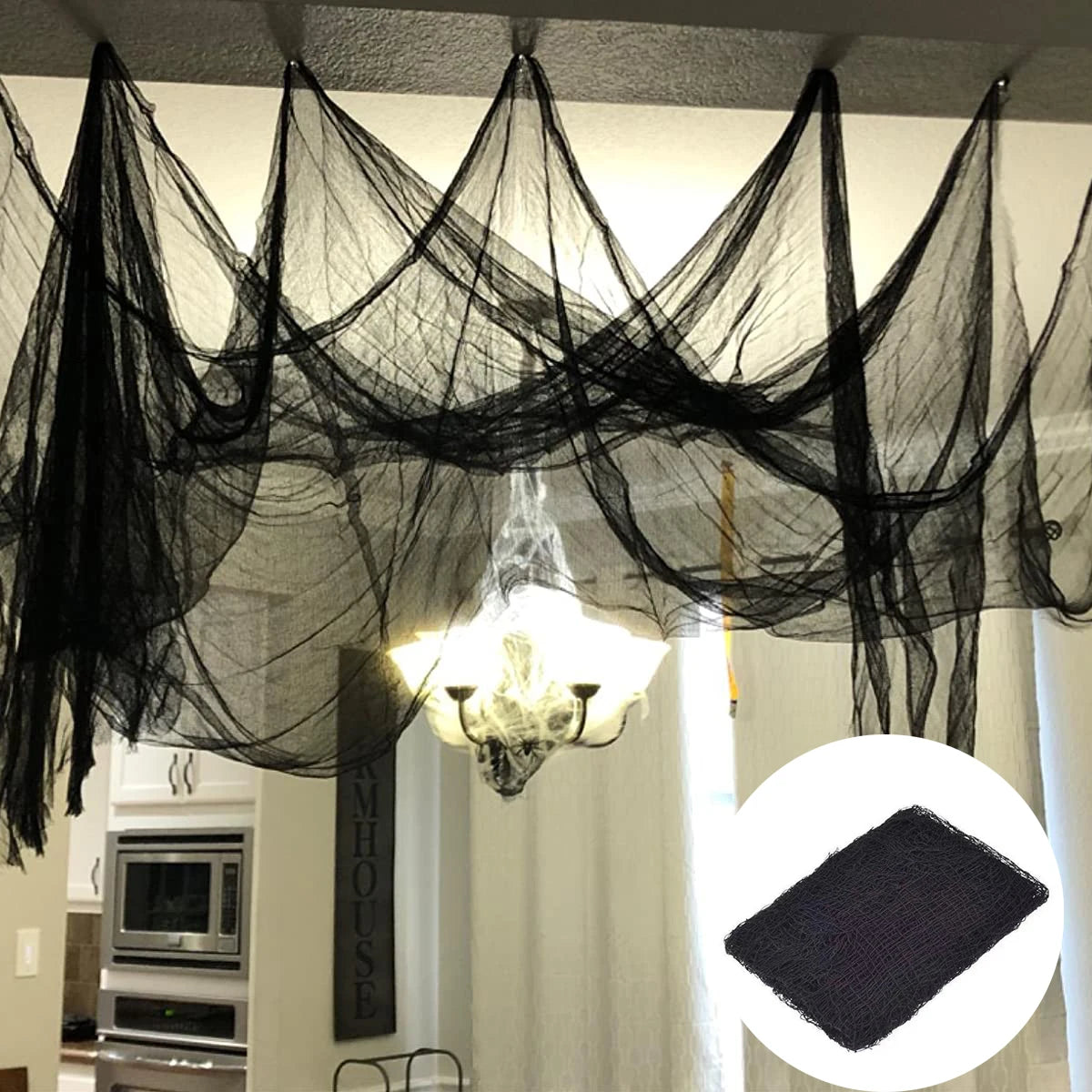 Black Halloween Gauze 72X186 Cm Creepy Cloth Black Netting Spider Web Decor