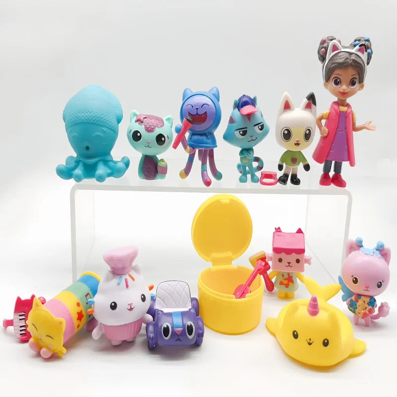 13pcs Gabby Dollhouse Anime Figure Toy Smiling Car Cat Hug Gaby Girl Dolls