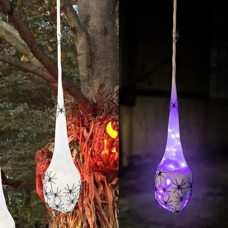Halloween Glowing Spider Egg Hanging Light Web Prop