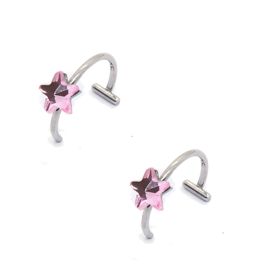 2PCS Trendy 10mm Stainless Steel Punk Clip on Fake Piercing Nose Wrap Lip
