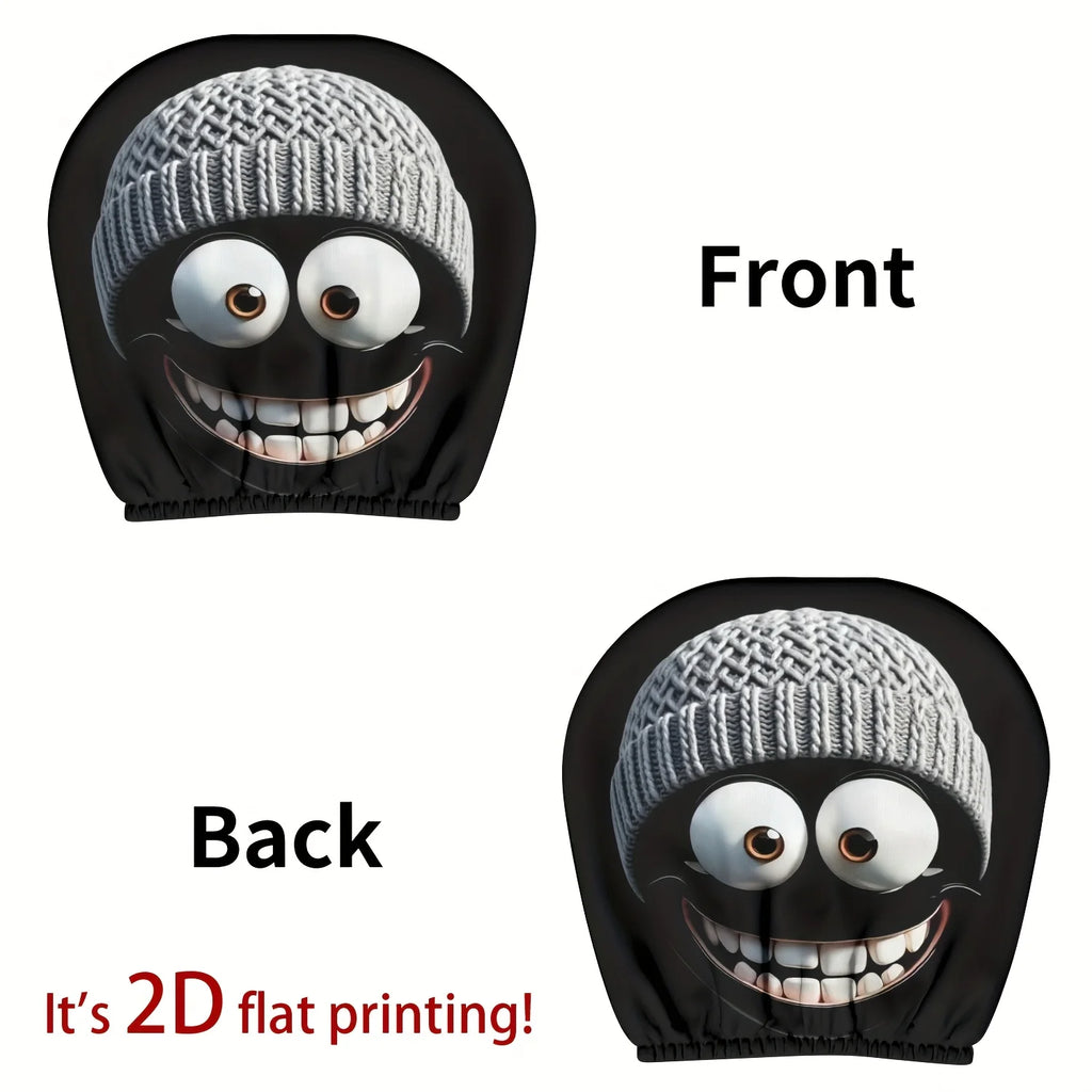 2pc Cartoon Character Knitted Car Headrest Covers
