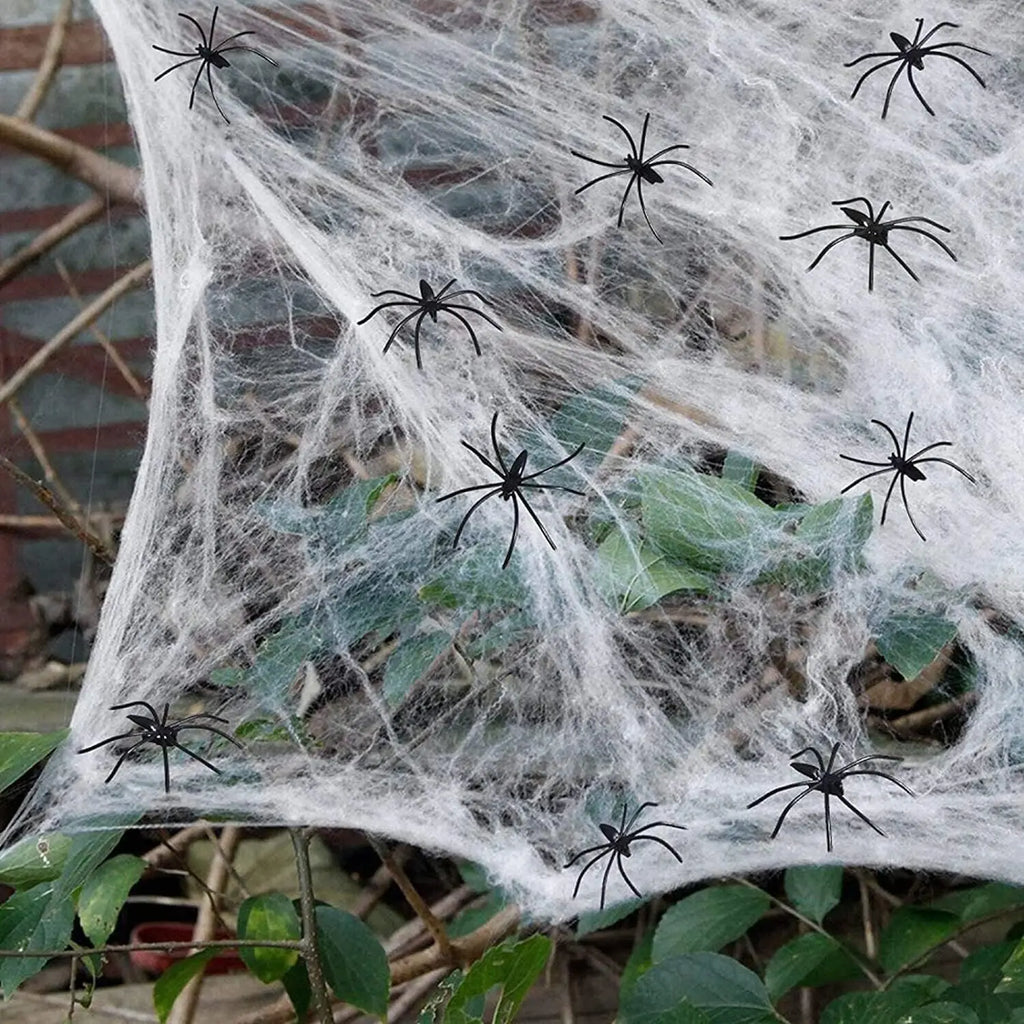 200 sqft Spider Webs Halloween Decorations Fake Spiders Stretch Cobwebs Party