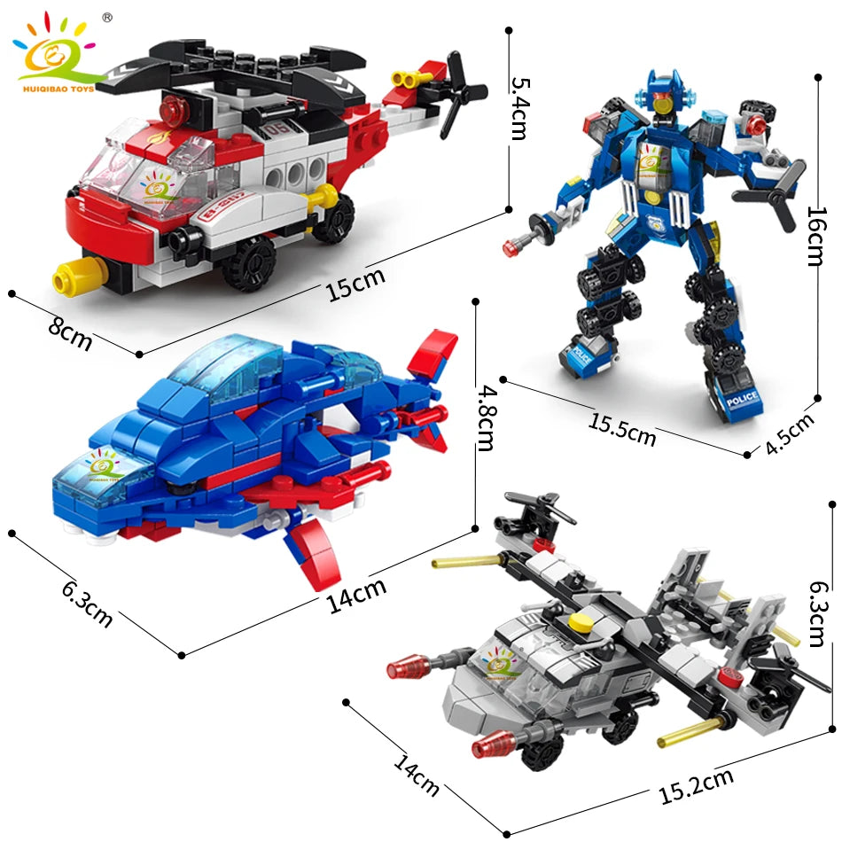 HUIQIBAO 6IN1 City Engineering Car Police Truck Building Blocks Tank Helicopter