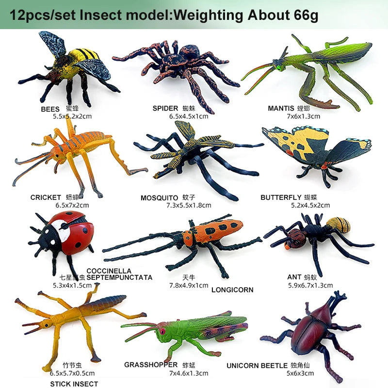 12pcs Wild Insect Animals Model Set Butterfly Scorpion Mantis Cicada Lizard