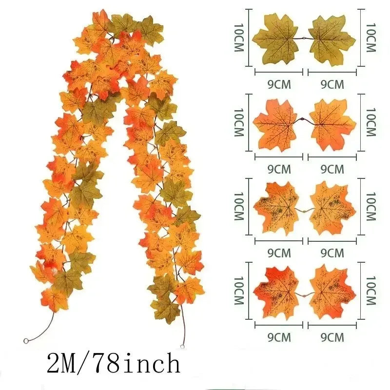 200CM Autumn Artificial Maple Leaf Wreath Fake Leaf Plant Vine Home