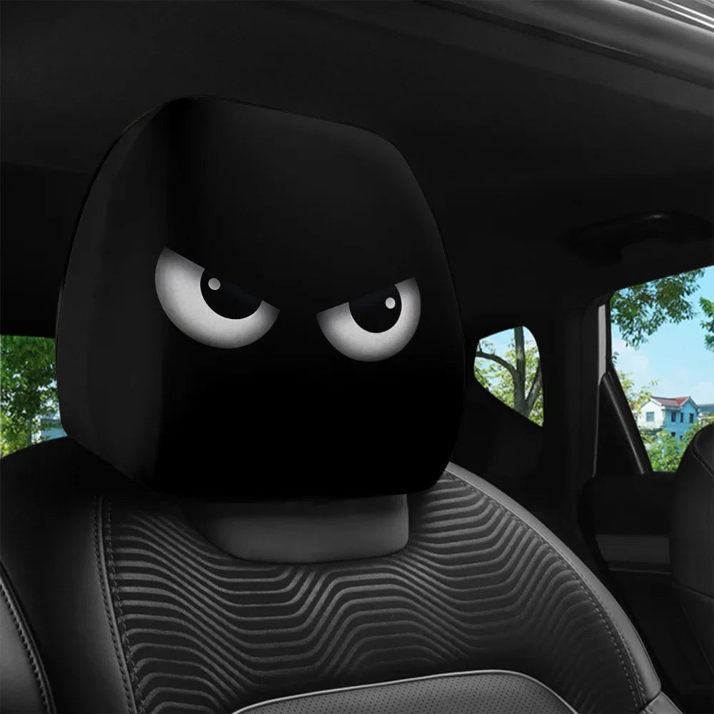 2PCS Funny Slanted Eyes Cartoon Print Car Headrest Halloween Christmas Holiday