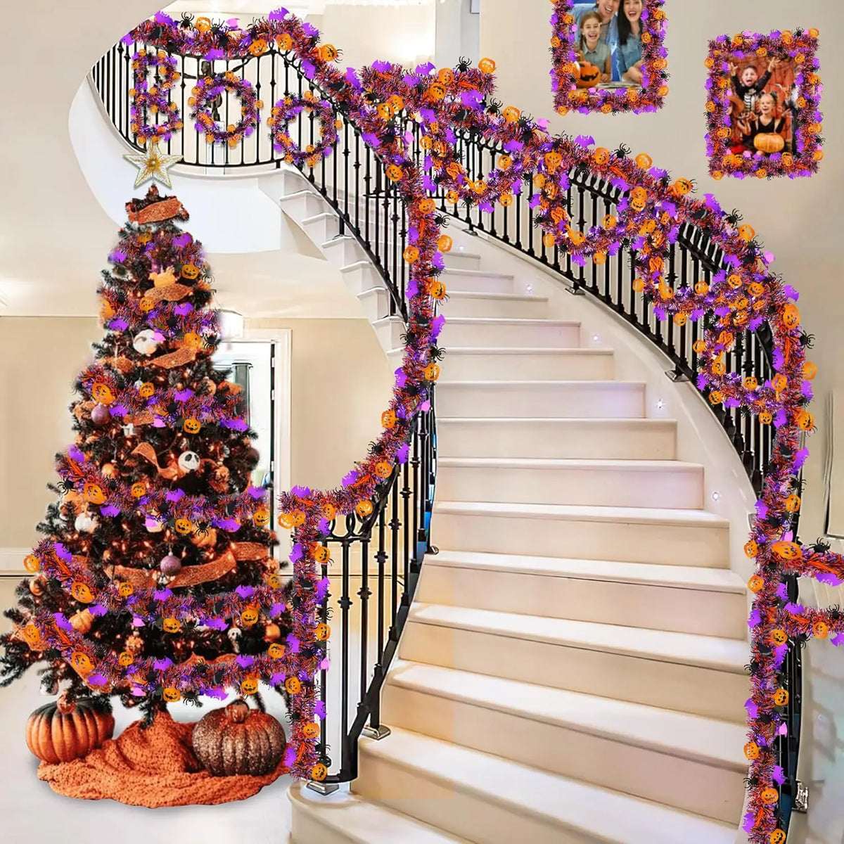 2m Halloween Tinsel Garland Pumpkin Spider Bat Shiny Metallic Twist Garland