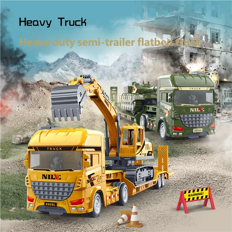 Scale Simulation Container Engineering Car Set Inertial Excavator Transport