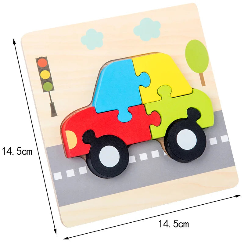 High Quality 3D Wooden Puzzle Baby Cartoon Animal Traffic Jigsaw Early