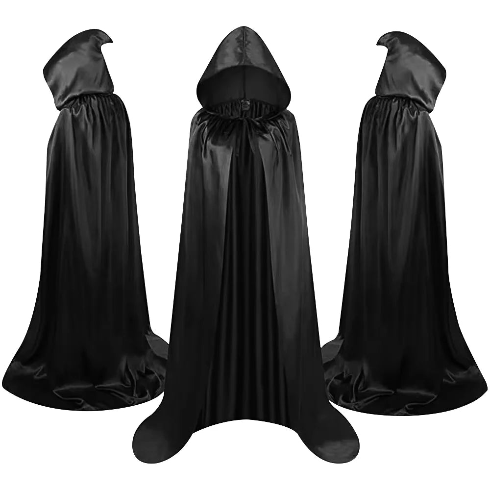 Halloween Cloak Soft Unisex Hooded Black Robe Witch Long Cape Cosplay Costume