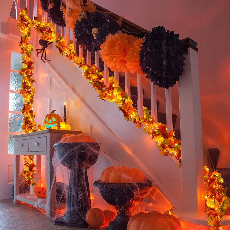 200CM Autumn Artificial Maple Leaf Wreath Fake Leaf Plant Vine Home
