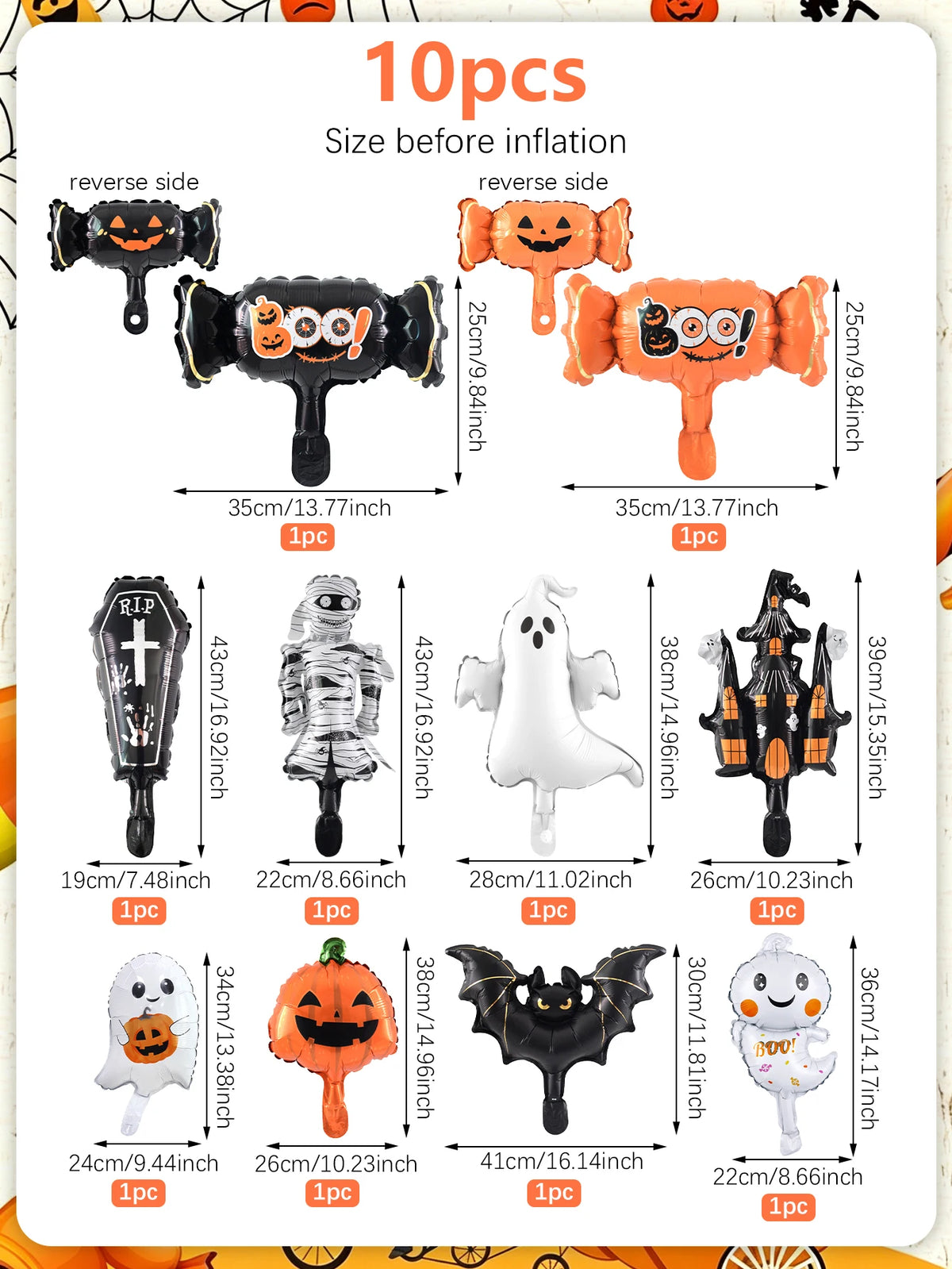 10pcs Mini Halloween foil balloon set Halloween Haunted Houses Pumpkin