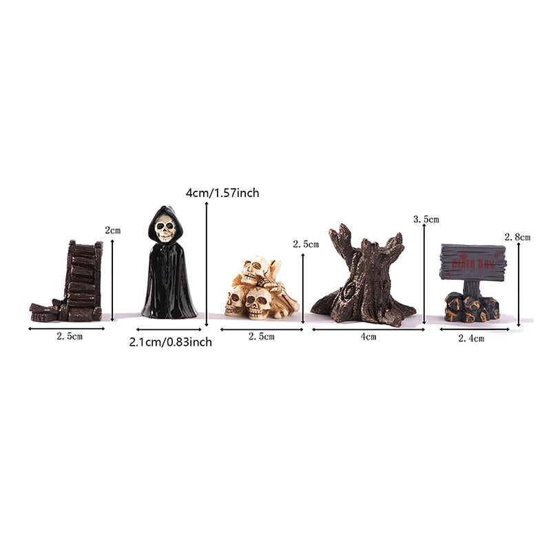 3D Horror Halloween Decoration Miniature Raven Tombstone Ghost Skeleton Skull
