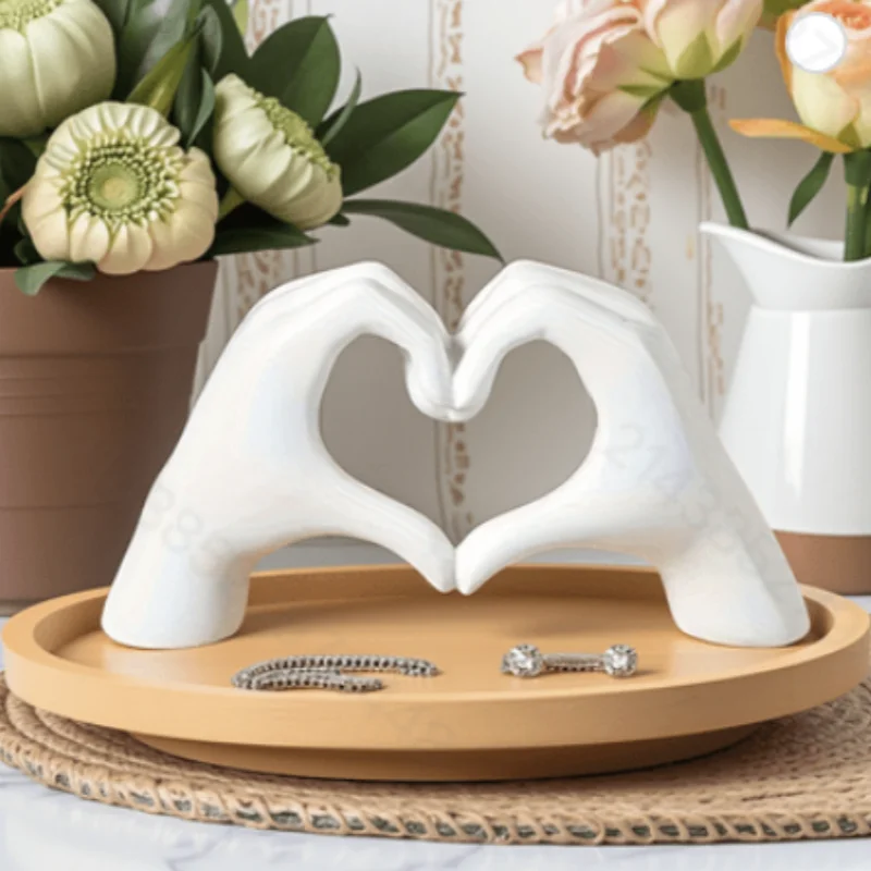 Gold Decoration Heart Hand Statue Living Room Bedroom Love Finger Modern