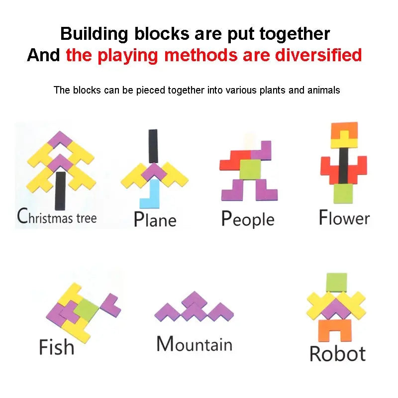 Wooden Blocks Puzzle Brain Teaser Tangram Jigsaw