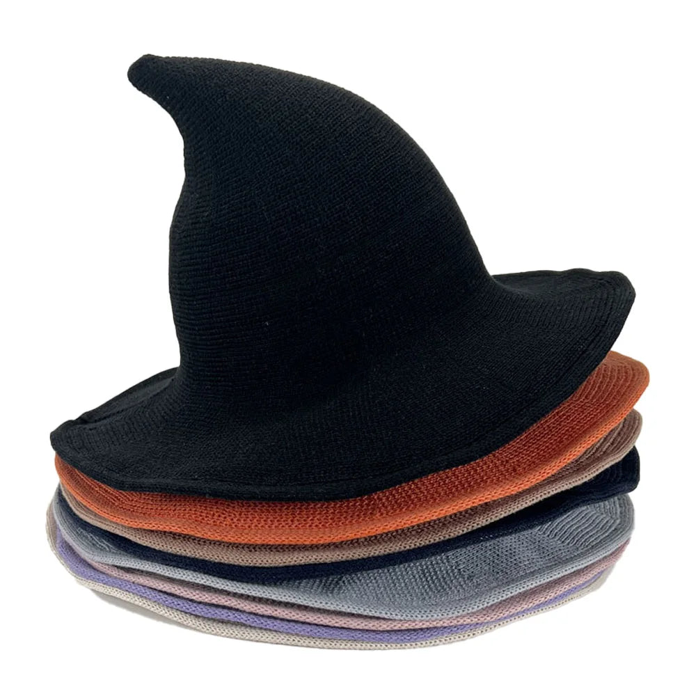 Halloween Witch Hat Long Point Hat Knitted Cap Women Halloween Party Cosplay